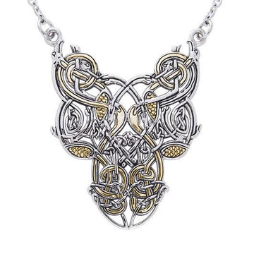 Celtic Knot Bird Silver and Gold Accent Necklace TNV294 - Jewelry
